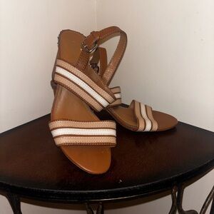 Coach Brown & Cream Strappy Platform Sandals